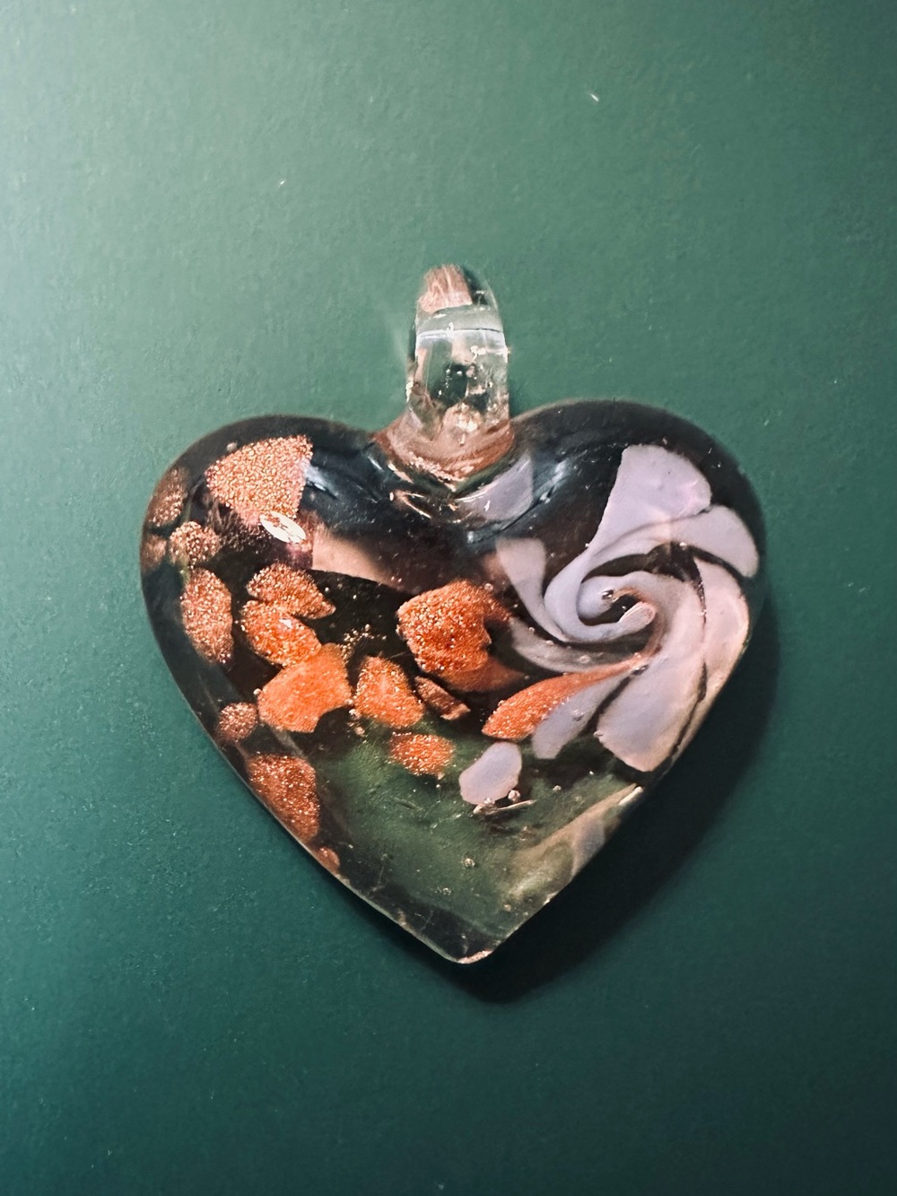 Lampwork Art Glass Heart Pendant Black White Gold